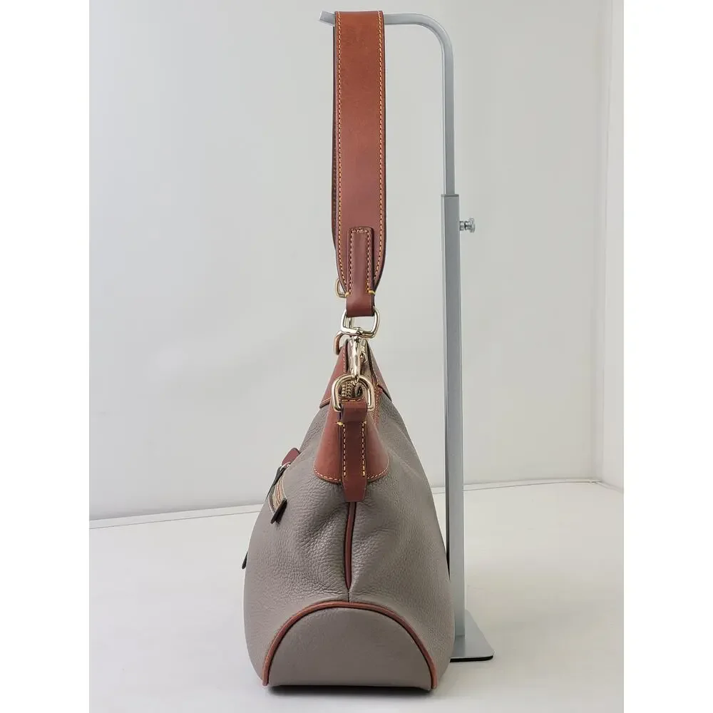 Dooney & Bourke Pebble Grain Small Hobo Shoulder Bag Taupe Body & Brown Trim